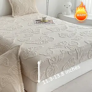 Butterfly Embroidered Bed Sheet Set, Soft Breathable Sheet, Skin-Friendly Non-Slip, 8 Color Options, Fall Winter Warm, King Queen Size, Deep Pocket