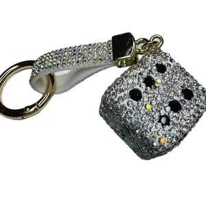 Dice Metal Bling Bag Charm or Keyring with Sparkling Rhinestones and Elegant Design for Stylish Accessories.