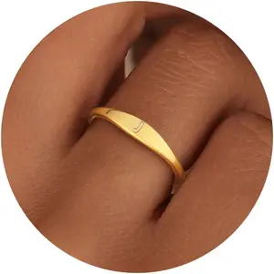 14k Gold Filled Rings for Women Non Tarnish Initial Pinky Ring Dainty Stackable Signet Letter Personalized Gold Rings Stacking Thumb Bands Cute Simple Waterproof Custom Jewelry Gifts Size 6-10