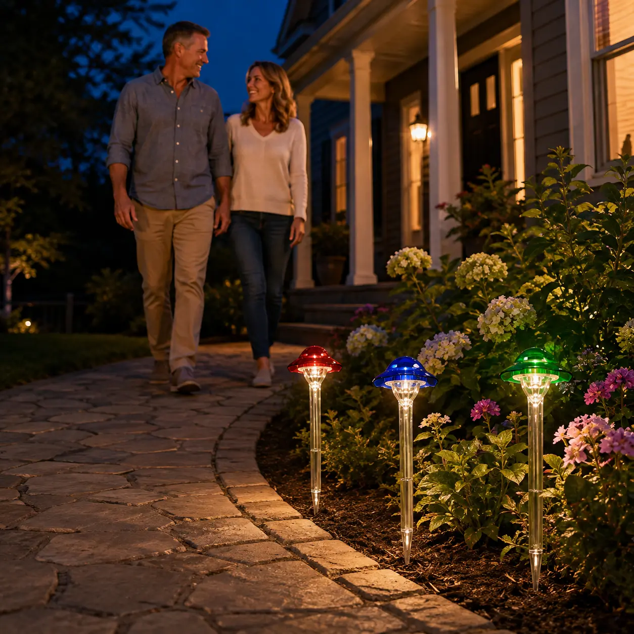 Outdoor Solar Lights 3-Pack Mushroom Stake Lights, Optional 2 Sets, Red/Blue/Green Colorful Caps, ABS Plastic Landscape Lamp, Plug & Play Garden Charm for Lawn Patio Walkway Ornament