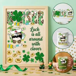 Premium 5pcs St. Patrick's Day UV DTF Decorative Stickers, Lucky Nurse Clover Themed Furniture Stickers For Home Decor & General Decorative Projects