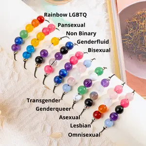 LGBTQ+ Pride Crystal Bracelet – Natural Rainbow Gemstones for Love & Self-Expression – Adjustable Unisex String Bracelet