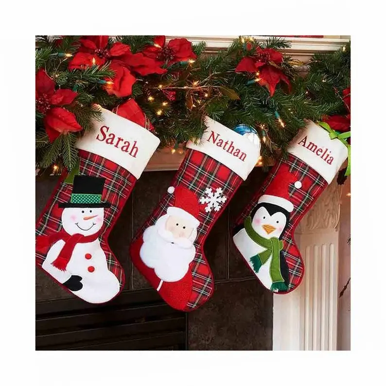 Personalized Plaid Christmas Stocking, Christmas Stocking Decor, Home Decor, Christmas Gift