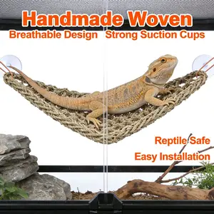 Reptile Triangle Hammock Handwoven Natural Material, Suitable for Bearded Dragons and Geckos, Non-Toxic Bite-Resistant, Strong Suction, Breathable