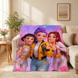 K-Pop Devil Hunter Anime Print Blanket, Soft and Comfortable Flannel Plush Blanket, Suitable for Home, Office, Camping, Sofa, Bed, Netflix Fan Gift, Warm Nap Blanket.It is an excellent gift for children,Flannel