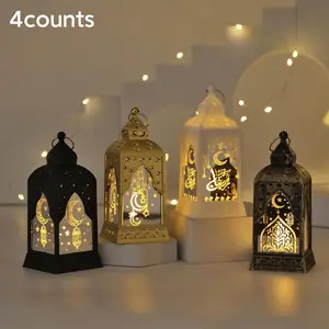 4pcs Ramadan Moon Star LED Candlestick Lights, Vintage Decorative Lamp for Home Valentine's Day Ramadan Decoration Atmosphere Table Ornament