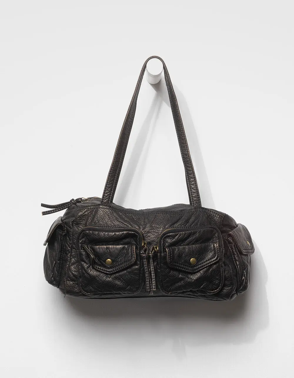 Emily Washed Shoulder Bag, Washed Black