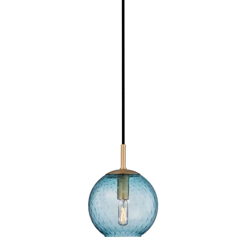 Rousseau Mini Pendant Light With Dimpled Circular Glass In Blue And Clear Finishes