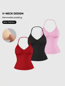 Women's 3-Piece Halter Tank Top Sleeveless Sports Vest, Shockproof High Elasticity, Gym Yoga Pilates Running Strapless Back Support