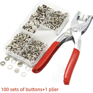 100 Sets Metal Claw Snap Fasteners Hollow Clasp Screws with Clamp Tool Set Pliers for Clothes Clothing Sewing Bags Shoes