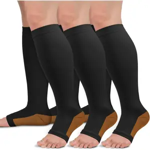 Copper Compression Socks for Women & Men Open Toe 15-20mmHg is Best Support for Circulation Recovery and All Day Wear