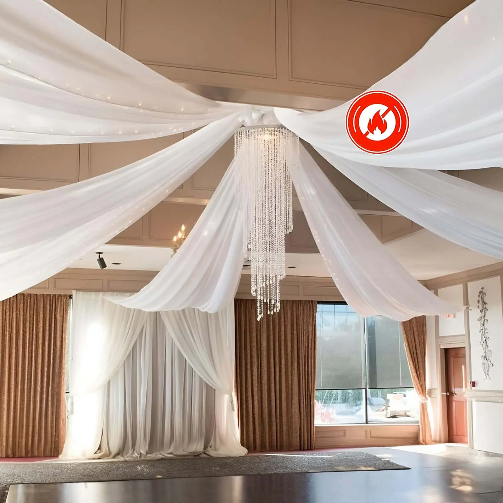 10ftx40ft White Sheer Ceiling Drape Curtain Panels, Durable Flame-Resistant Fabric Home Decoration Curtain, Home Textile for Wedding, Banquets Halls Interior Decoration Accessories