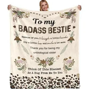 Leopard Badass Bestie Gift, Badass Bestie Blanket, Leopard Sisters Gift, Sister Blanket, Sister Gifts from Sister, Gifts for Best Friends - Super Soft Flannel Blanket 50" x 60" b1212Father's Day Gift