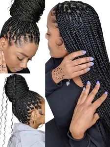 All Lace Black Box Braided Lace Front Wig For Women Synthetic Hair, Perfect For Casual Attire Crochet Box Wig Fashion Knotless Box Braids Wigs Full Double Lace Front Braid Wig Brown Square Knotless Braided Wig With Baby Hair For Women Daily Part Use
