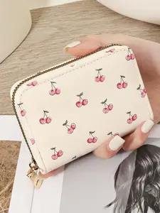 Fashionable cherry printed credit card storage bag, easy to carry multi slot coin wallet zipper, multi slot credit card slot, multi-purpose women's wallet card bag, Fashionable Card Holder, Credit Card Organizer