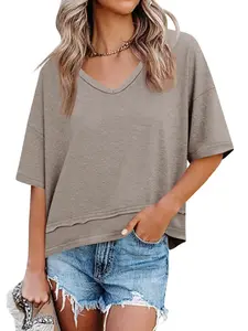 Imily Bela Womens Summer V Neck T Shirts Casual Short Sleeve Flowy Tops Cute Loose Fit Basic Tees
