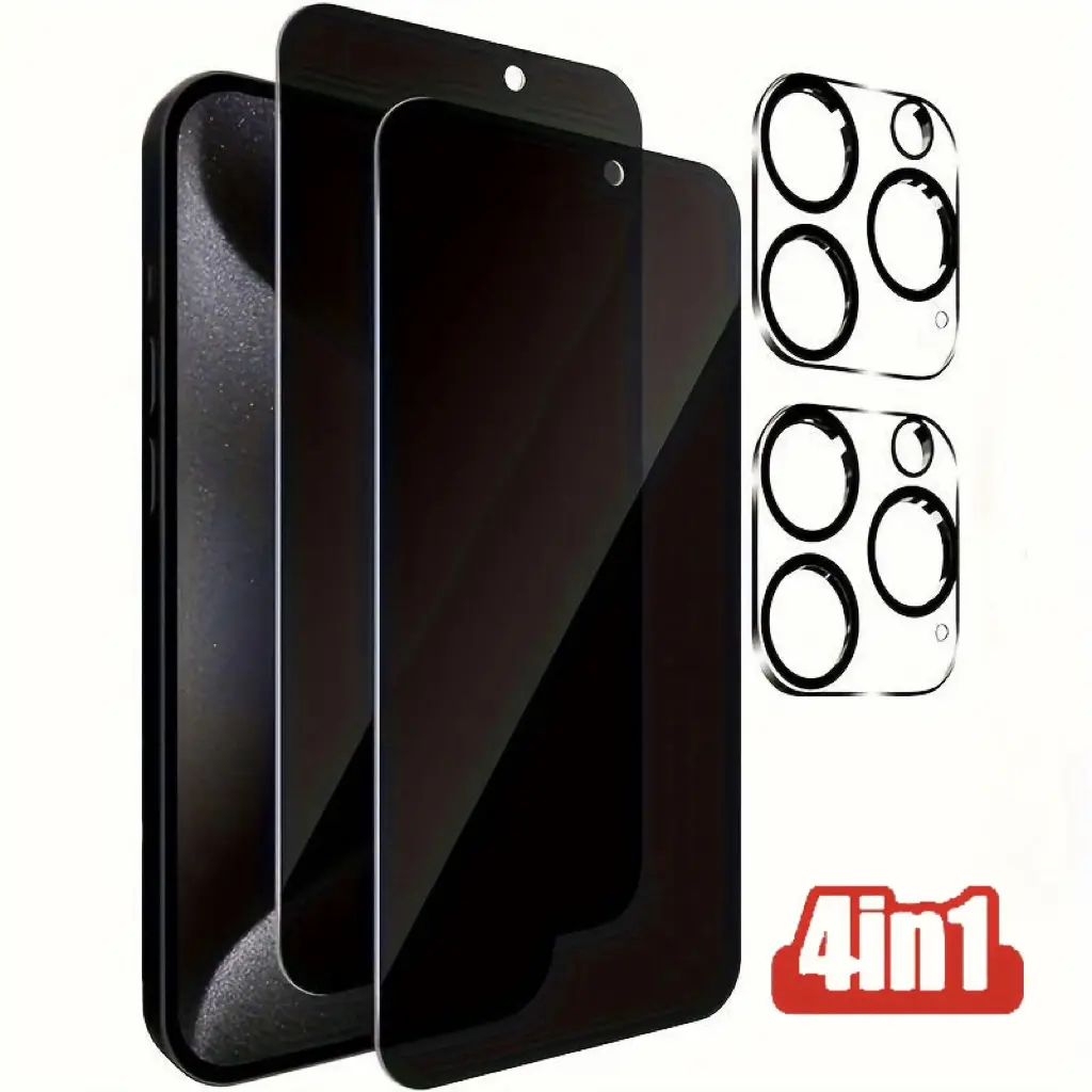 9H Hardness Anti-Peeping Tempered Glass Privacy Screen Protector for iPhone 17/16/15/14/13/12/11 Pro Max, 2-Piece Set with 2 Camera Lens Guards, Scratch-Resistant, Casing-Friendly Aftermarket Option with Installation Support, Mobile Phone Accessory, After