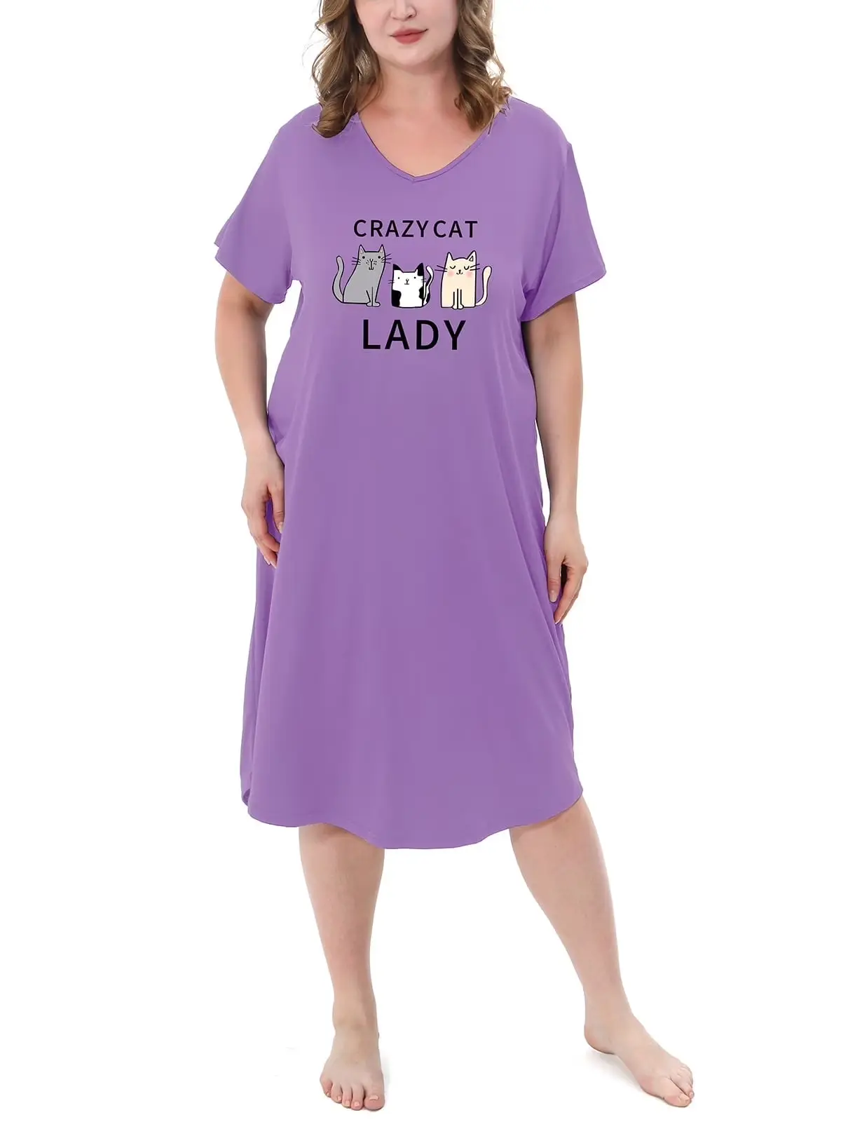 FEREMO Women's Plus Size Fashion Short Sleeve V-Neck Nightwear - Soft Breathable Loose-Fitting Long Sleep Shirt, All-Season Indoor Loungewear with Football Soccer Match Print, Shortsleeve, Lady, Plus Size Clothes, Straight
