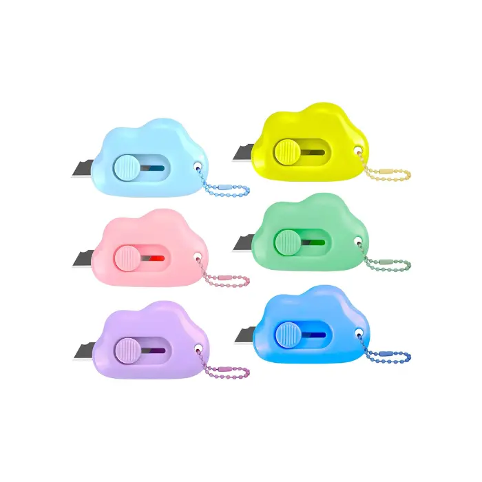 6-Pack Cloud-Shaped Retractable Box Cutters with Key Rings, Stainless Steel Blades, Safe Portable Letter Opener for Home/Office, Envelopes, Packages, Mail