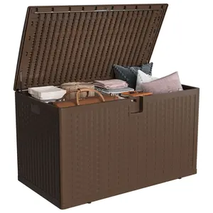 120 Gallon Resin Deck Box, Waterproof Outdoor Storage Box with Lockable Lid & UV Resistant, Patio Furniture Cushion Storage Container for Garden, Backyard, Poolside (Brown/Black)