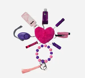 Pink and Purple Safety and Accessory Keychain Set with Silicone Beads