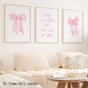 3pcs Bow Canvas Wall Art, Inspirational Bible Verse Decor Posters, Girls Room, Dormitory, Living Room, Bedroom Home Decoration, Gift, Unframed