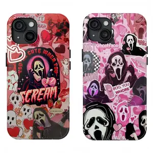 Pink Ghost Face Scream Horror Movies Tough Phone Case Compatible for iPhone 17Air 16Promax 15 14 13 12 11 Plus/Max for Samsung Series Halloween Gift Wireless Protection