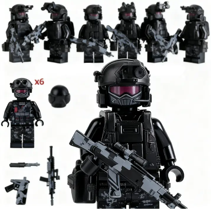6 Pack Tactical Special Forces Mini Action Figures, Stealth Skeleton Face Cover Tactical Operators & Desert Camo Military Soldier Models, Interlocking Block Character Toys, Educational Stress Relief Play Set, Birthday Holiday Gift for Boys Ages 6+