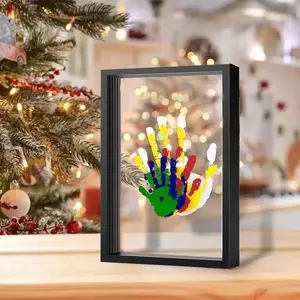 Family Handprint and Footprint DIY Kit, Memory Keepsake Frame, Customizable Color Handprint Collage Frame, Father's Day and Mother's Day Gift for New Moms,Families, Pets, Wooden Framed, Decor, Photo, Photo Decorations, Wooden Picture Frames
