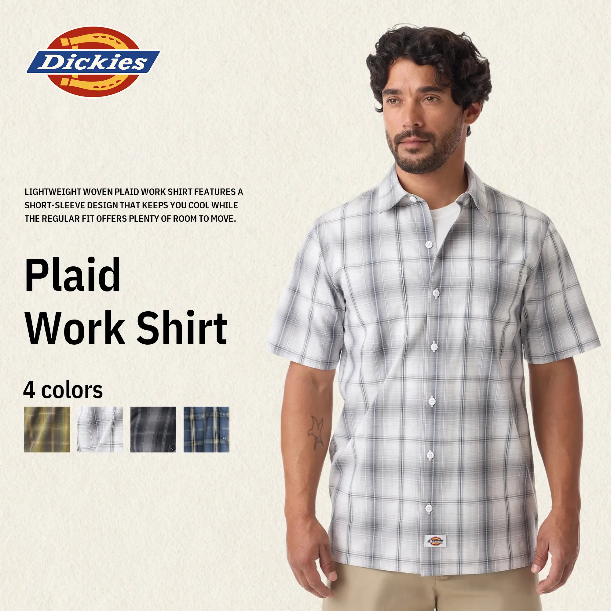 Dickies Plaid Work Shirt, Regular Fit, Durable Comfort, Lightweight, Breathable, Classic Workwear Style
