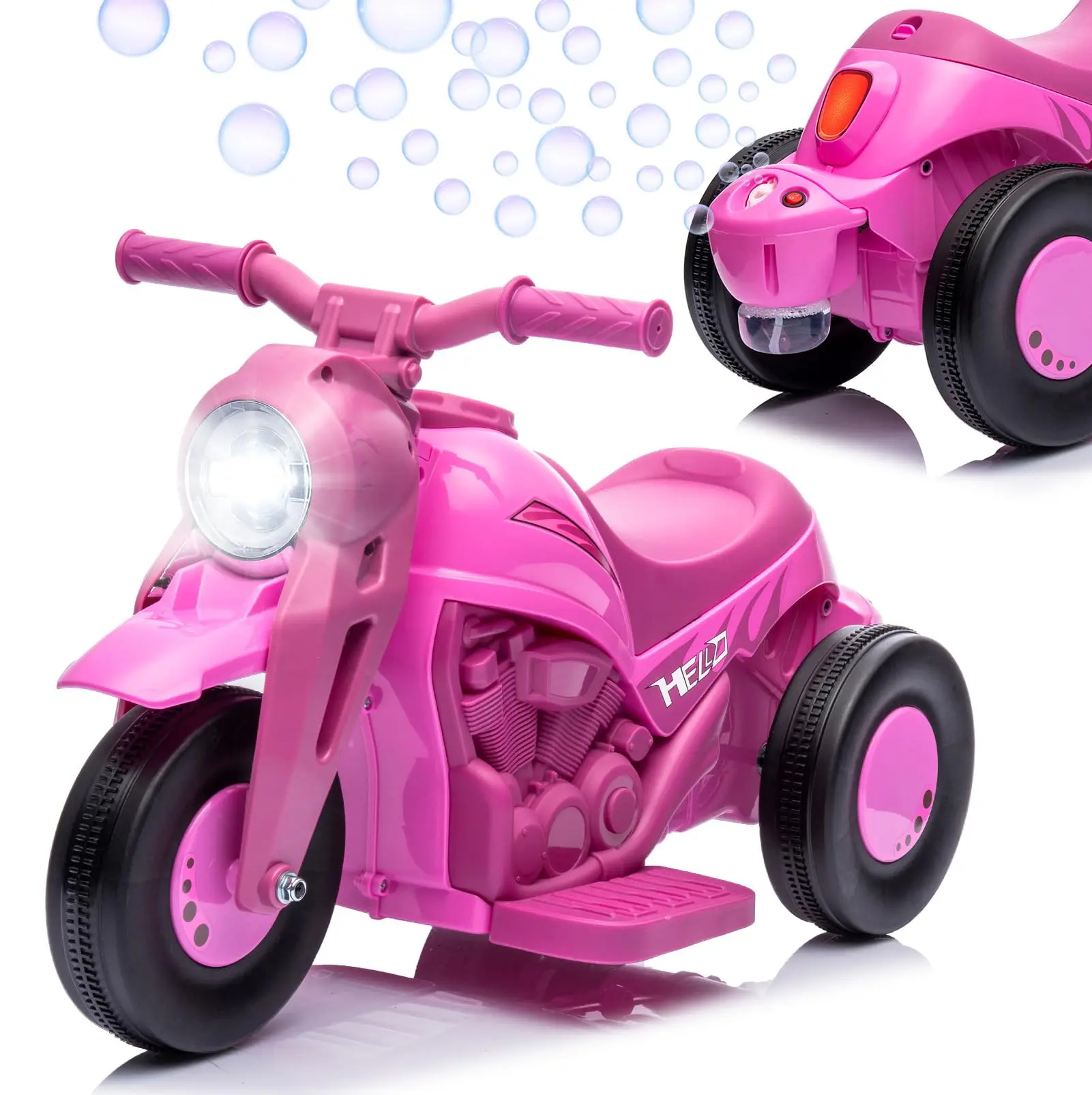 【GARVEE】6V Toddler Ride On Motorcycle with Bubble Maker, LED Lights, Music, Pedal, Forward/Backward Function, 3-Wheel Battery Powered Electric Motorbike Gift in Pink for Boys and Girls