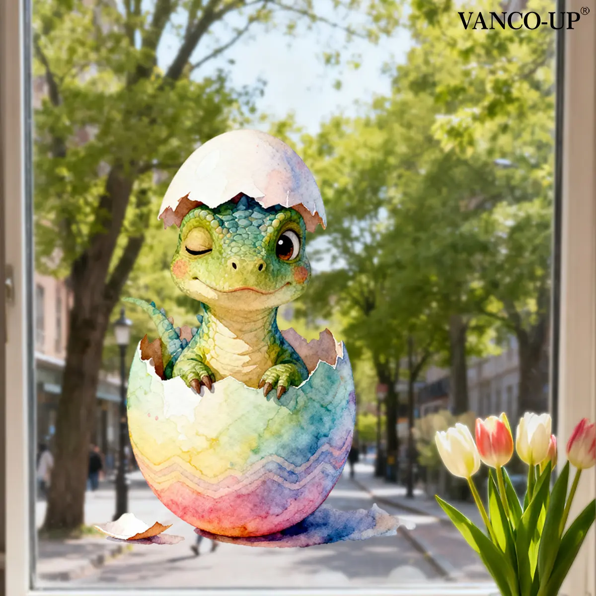 A (30*40cm) Easter egg dinosaur window sticker with electrostatic adsorption for decorating and beautifying glass windows E21190-NC