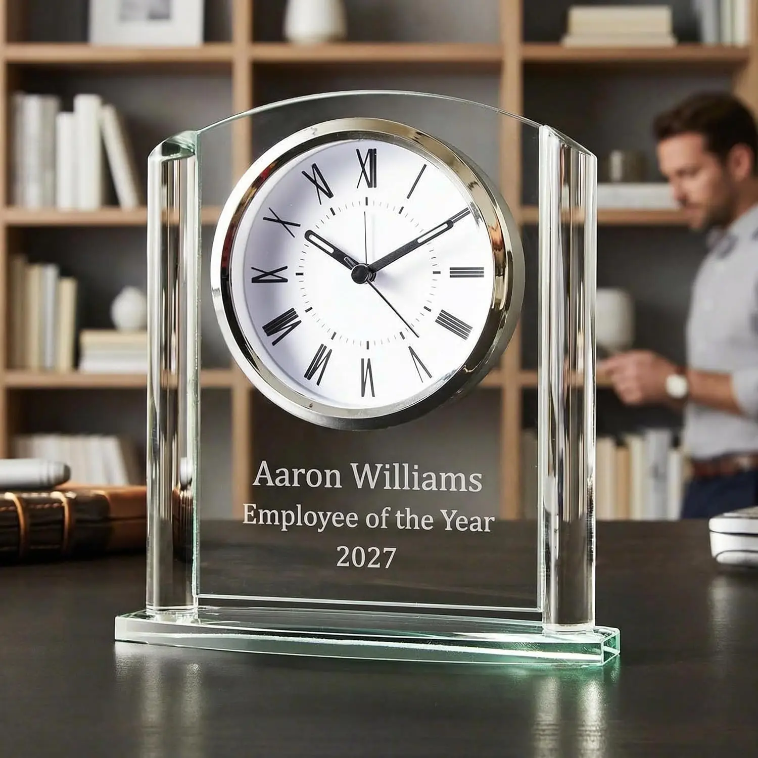 HomeWetBar Arch Glass Personalized Desk Clock