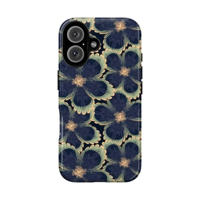 Aesthetic Artistic Floral Mobile Phone Case - Durable Midnight Blue Retro Flowers Casing, Shockproof Full Body Protection Accessory with Soft Touch, Compatible with iPhone 17,16,15,14,13,12,11 Pro Max,X,XR,XS Max,8,7 Plus Devices