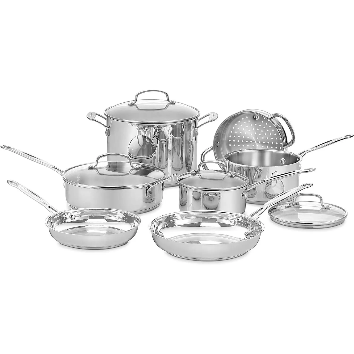 Cuisinart Chef’s Classic 11-Piece Stainless Steel Pots and Pans Set, Cookware Set Compatible with Induction, Electric, Gas Cooktops, Aluminum Core for Even Heat, Cool Grip Handles, Dishwasher Safe