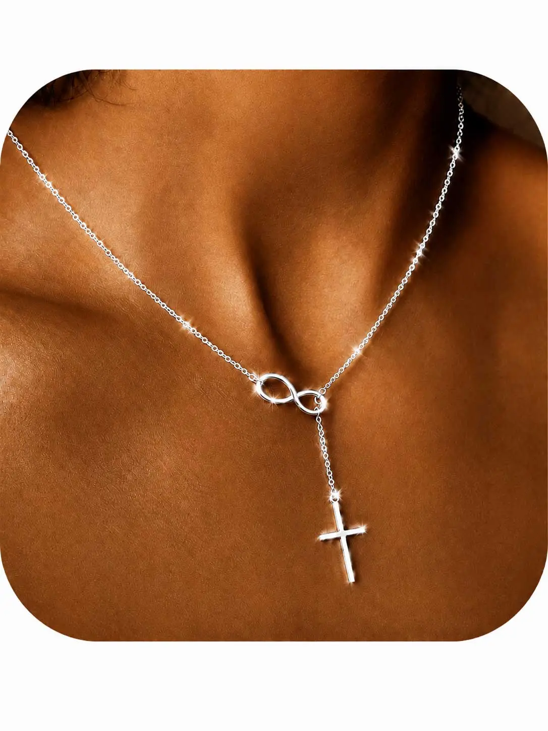 Cross Necklace for Women Silver, Dainty Infinity Cross Pendant Necklace, Trendy Minimalist Choker Necklace, Christian Faith Jewelry, Simple Silver Pendant Necklace, Cross Jewelry Gift for Women Girls, Everyday Layering Necklace