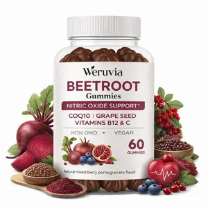 Weruvia Beetroot Gummies - Chewable Healthcare Dietary Supplement with CoQ10, Grape Seed, Vitamin B12, Vitamin C - Vegan, Non-GMO - Circulation & Energy Support - Mixed Berry Pomegranate Flavor, 60 Gummies