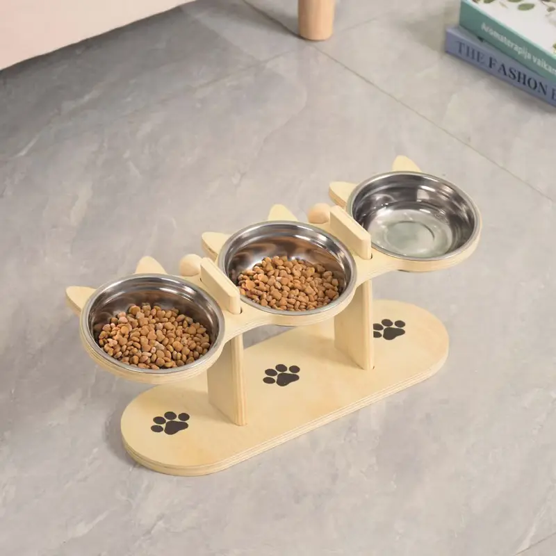 Stainless Steel 3-Bowl Pet Feeding Set - Ergonomic Design, Adjustable Heights, Dishwasher-Safe, Easy-Assemble Portable Cat & Dog Bowl/Dish Accessory