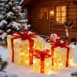 Christmas Decoration Gift Box, Includes 3 Christmas Tree Overlay Light Boxes, Household LED Light-Up Ornaments, Three-Color Deer, White Silver Star, Suitable for Christmas Tree, Home, Room, and Holiday Party Decorations, Party Gifts