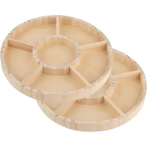 Wooden Candy Platters - Set of 2, 10" Round Bamboo Serving Trays for Parties, Events, and Home Decor - 6 Compartment Candy and Snack Organizer (2 Pack)