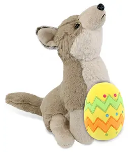 DOLLIBU Super Soft Polyester Howling Wolf Stuffed Toy - 8.5 in, with Yellow Easter Egg, Spring Theme Easter Basket Stuffer, Personalized Gift for Toys & Hobbies Fans