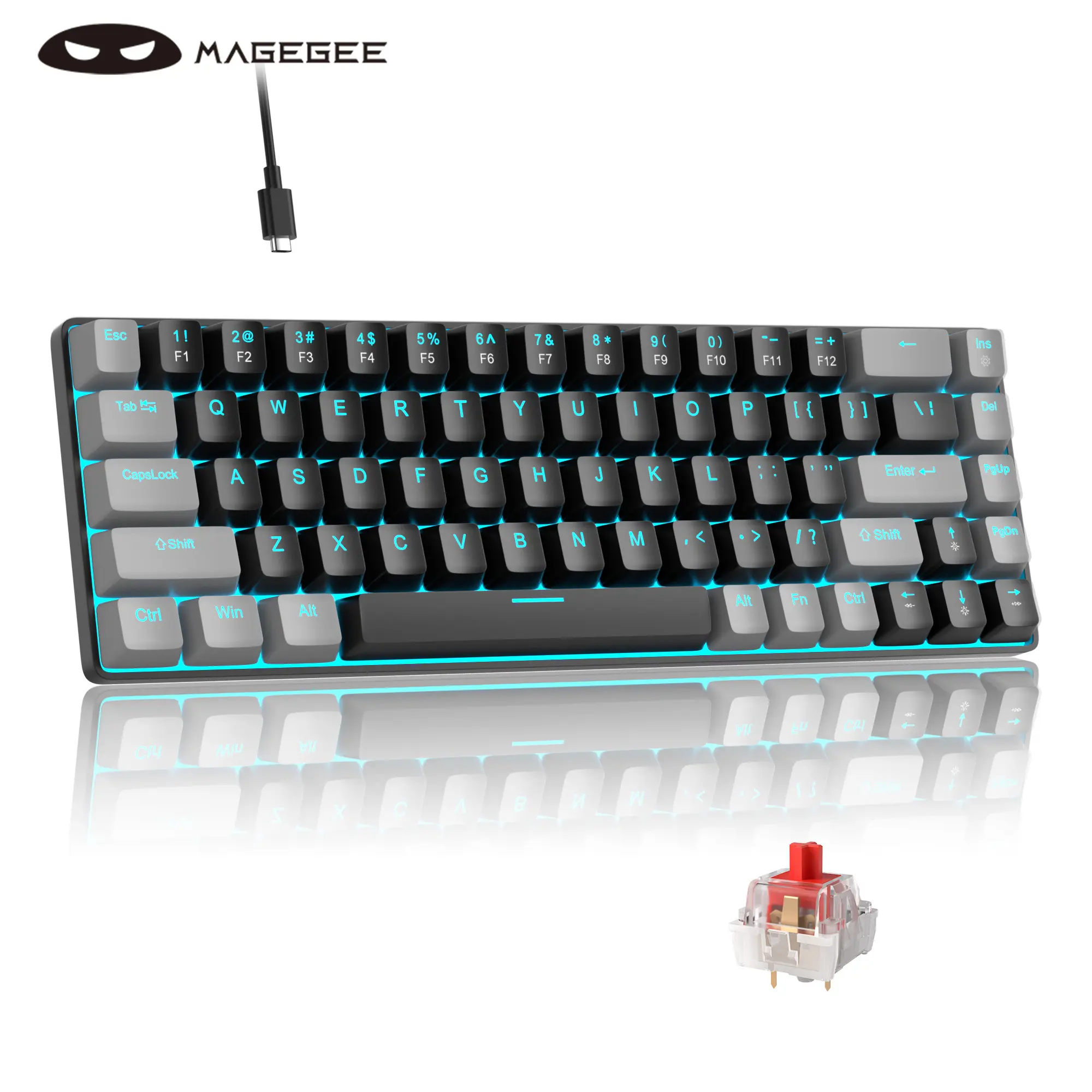 MageGee MK-Box 68% Compact Mechanical Gaming Keyboard, LED Backlit 68 Keys Portable Mini Wired Office Keyboard with Brown Switches for Windows Laptop PC Mac