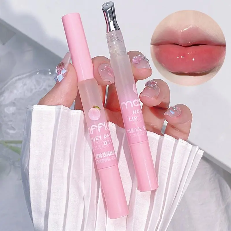 Peach Flavor Lip Serum, 2 Counts/set Moisturizing Lightweight Non-greasy Lip Oil, Hydrating Lip Care Product for Women & Girls