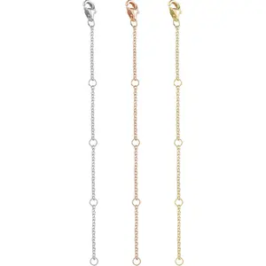 Sanfenly 3Pcs Sterling Silver Necklace Chain Extenders in Gold, Rose Gold and Silver Strong Lobster Clasp Bracelet Anklet Necklace Extenders Set for Women Adjustable Length 2" 3" 4"