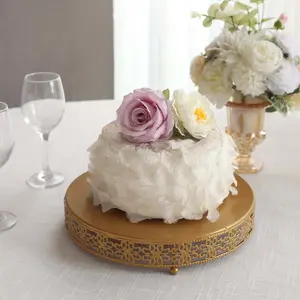 Metal Pedestal Cake Stand 12" Fleur De Lis Round Design Gold - Cupcake Dessert Display Table Centerpiece