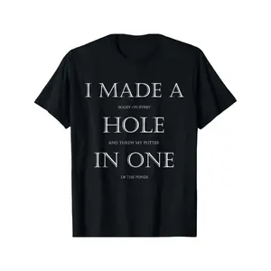 Men's Fun Golf T-Shirt – "I Hole In One" Design, black cotton knit fabric, casual crew neck tee, perfect gift for golfers, machine washable, street style crew neck pattern, women's letter print with a comfortable tropical vibe