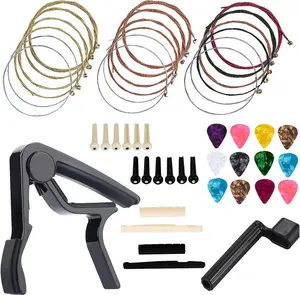 48 PCS Guitar Accessories Kit, Acoustic Guitar Changing Tool, Including Acoustic Guitar Strings, Guitar Picks, Capo, String Winder, Bridge Pins, Pin Puller,for Guitar Players and Guitar Beginners