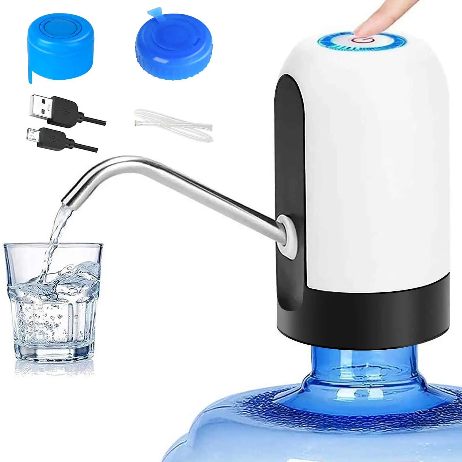 Electric 5 Gallon Water Dispenser, USB Rechargeable One Button Pump for 2-5 Gallon Bottles, Universal Fit for Kitchen Camping Outdoor
