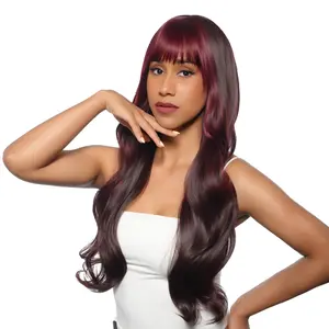 27-Inch Dark Cherry Wine (Frontal Highlights) Undone Waves Synthetic Wig | 【Heat Resistant】【Cap Included】 |  #14 FSGB