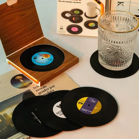 Retro CD Design Coaster, 4/6/12pcs Round Heat Resistant Decorative Placemats, Home Coaster for Coffee Cup Tea Cup, Coasters for drinks